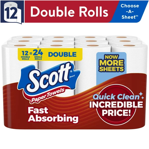 Scott Paper Towels, Choose-A-Sheet, 12 Double Rolls