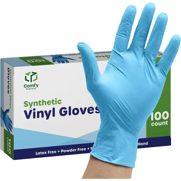 GUSTO Synthetic Vinyl Gloves Disposable Latex Free Plastic Gloves, Small 100-Pack