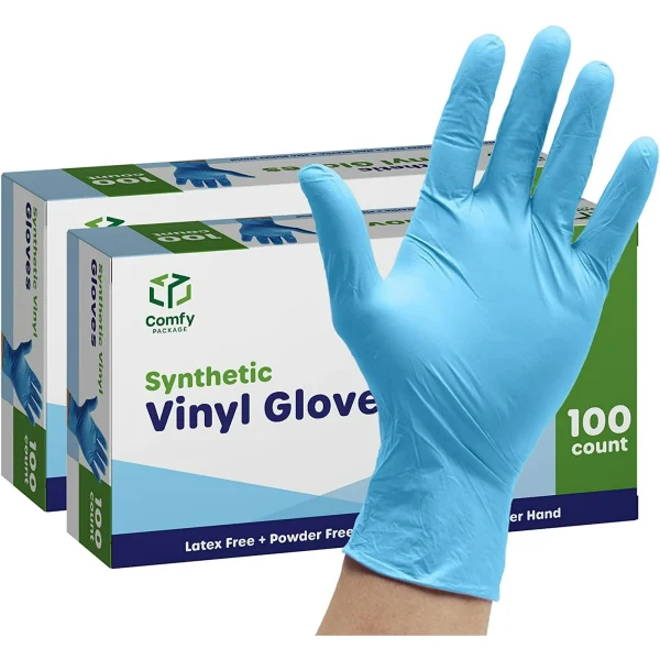 GUSTO Synthetic Vinyl Gloves Disposable Latex Free Plastic Gloves, XL 200-Pack